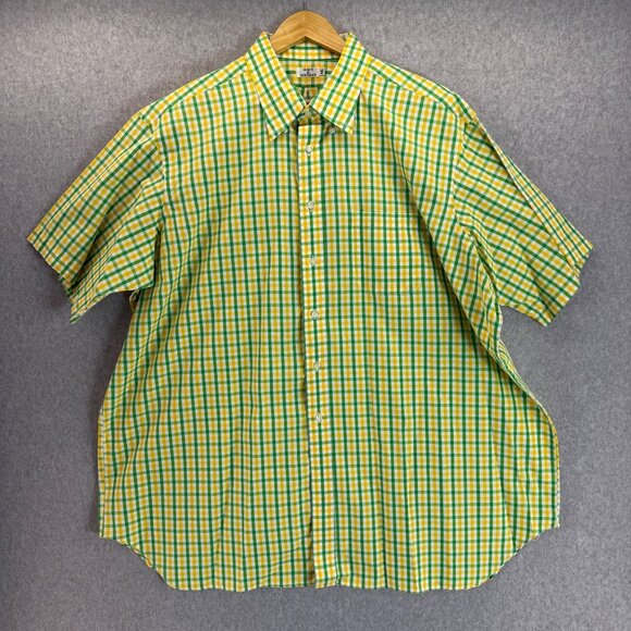 Maus & Hoffman Mens XXL Green‎ Yellow Gingham Short Sleeve Cotton Shirt Buttoned - Picture 1 of 15